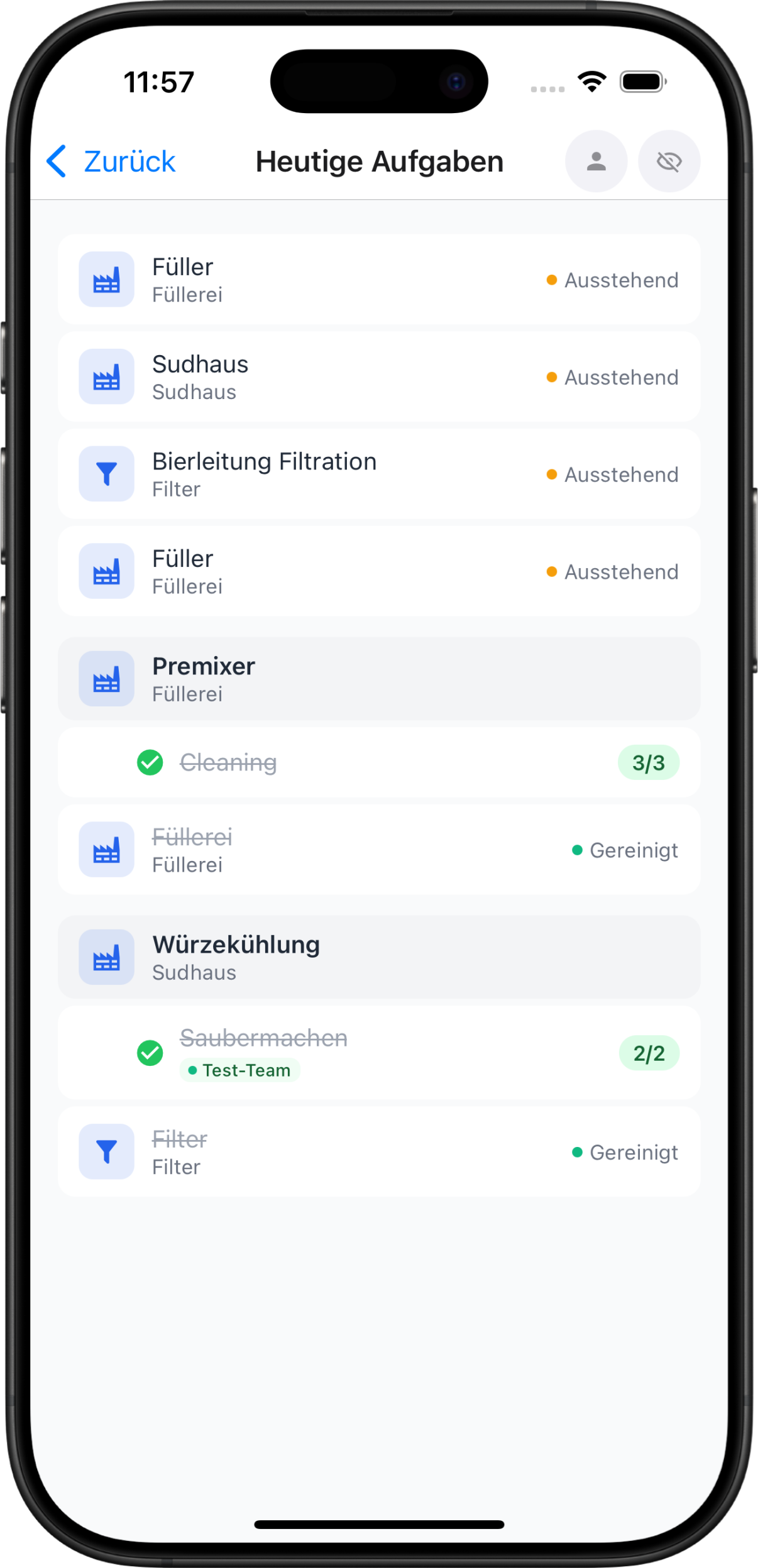 Tagesaufgaben im Überblick